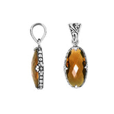 Elegant Sterling Silver oval Citrine Quartz pendant with floral engraved detailing